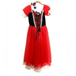 Halloween Octoberfest Bavarian Dress Corset Lace Up Top Embroidered Red Black
